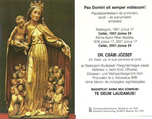 Dr. Csábi József emléklapja