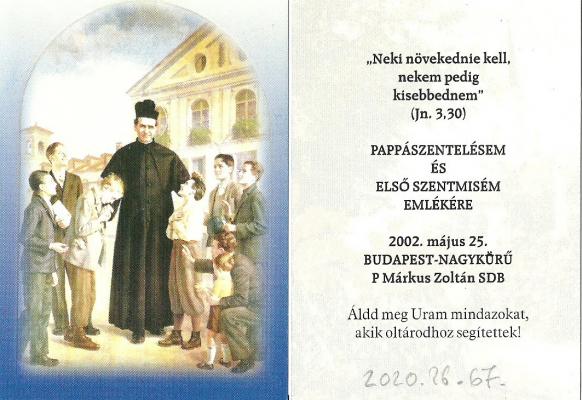 P. Márkus Zoltán emléklapja