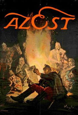 Az újságot hirdető plakát a békés frontéletet ábrázolja (részlet a Propaganda az I. világháborúban c. kiállításból)
