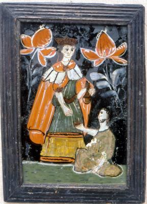 Árpád-házi Szent Erzsébet kelet-szlovák üvegképen, 19. sz.