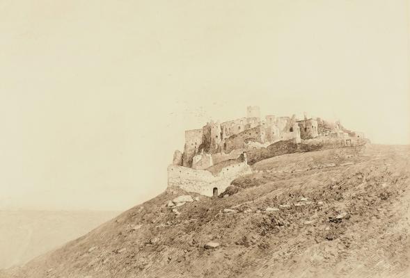 Spányi Béla: Szepesváralja, 1890-es évek közepe, papír, toll, lavírozás, 340 × 429 mm\r\n