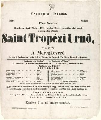 Színiplakát 1852-ből