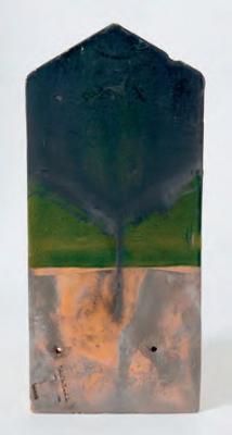 Tetőcserép, Pécs, 1895-96
mázas kerámia öttornyos jelzéssel, Zsolnay felirattal, sérült, m.: 37 cm