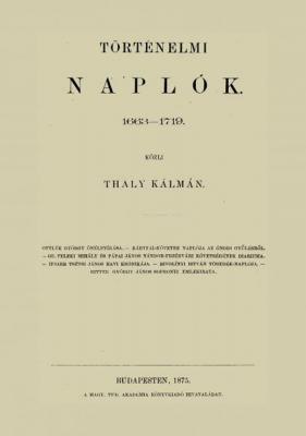 Thaly Kálmán: Törénelmi naplók címlapja