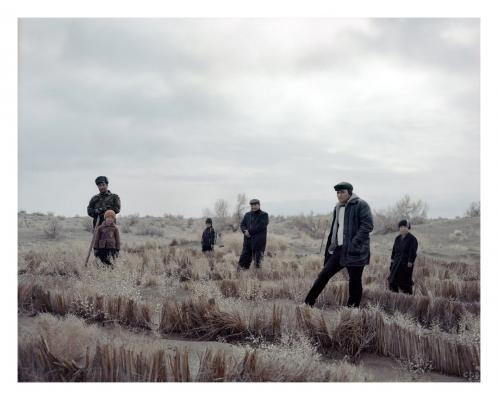 Közmunkások (Türkmenisztán, Lebap tartomány). A kelet-türkmenisztáni Turkmenabat az ország második legnagyobb városa, a hivatalos statisztikákkal ellentétben 90 százalékban üzbegek lakják, akik közül sokan közmunkásként dolgoznak, hogy az ország legfontosabb útja mellé telepített homokfogó kerítésrendszert tartsák rendben.