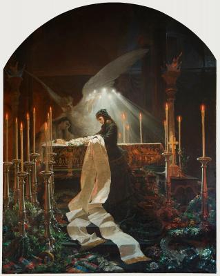 Zichy Mihály: Erzsébet királyné Deák Ferenc ravatalánál 