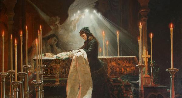 Zichy Mihály: Erzsébet királyné Deák Ferenc ravatalánál 